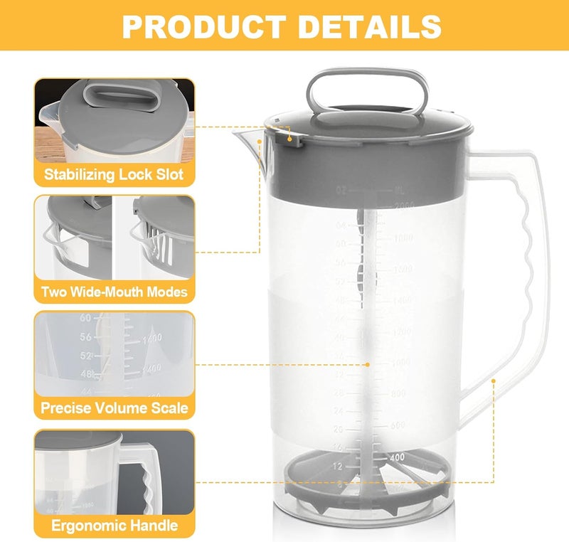 WLKSTS Mixing Pitcher for Drinks, 2 Quart/ 64oz Plastic Water Pitcher with Lid, Angled Plastic Blades and Adjustable Mixer Plunger for Juice, Powdered Milk, Beverage Container (One) - Image 3