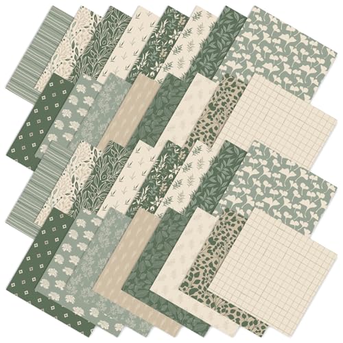 JarThenaAMCS 32Pcs Sage Green Floral Cotton Fabric Bundles 10 x 10 Inch Greenery Fabric Squares Eucalyptus Leaves Sewing Fabrics for DIY Craft Party Decor - Image 1