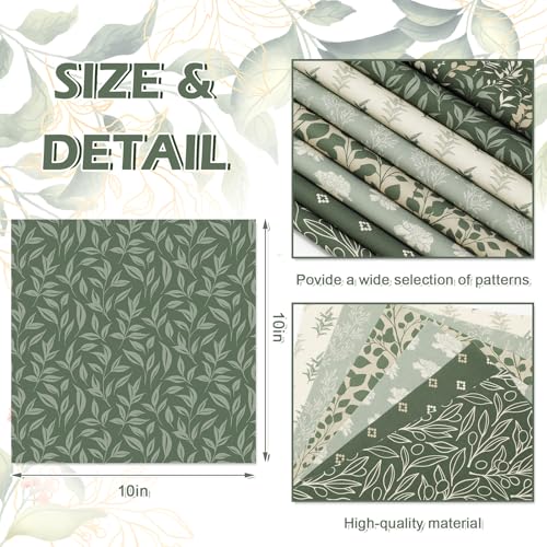 JarThenaAMCS 32Pcs Sage Green Floral Cotton Fabric Bundles 10 x 10 Inch Greenery Fabric Squares Eucalyptus Leaves Sewing Fabrics for DIY Craft Party Decor - Image 3