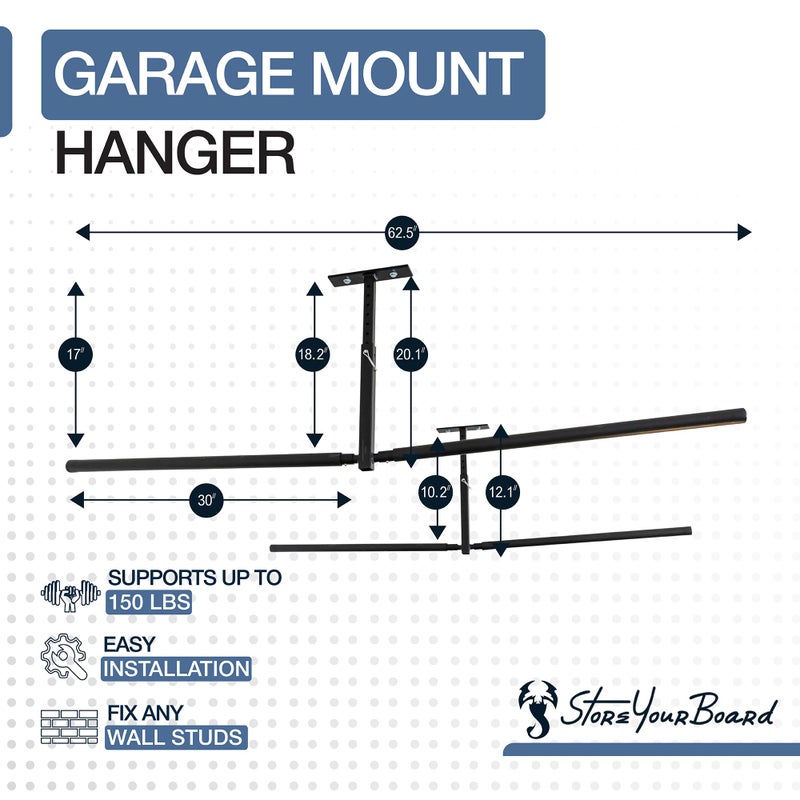 StoreYourBoard Standup Paddle Board and Surfboard Garage Storage Rack - Adjustable Ceiling Mount Hanger for SUP Storage, Heavy Duty Overhead Paddleboard Organizer for Garage, Space Saving Rack, Double - Image 3