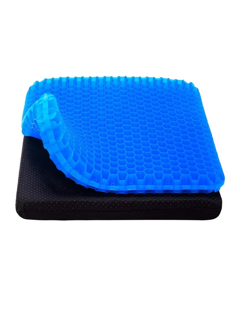 Gel Seat Cushion with Non-Slip Cover, Breathable Honeycomb Design, 16.54x14.57x1.18 inch - Image 1