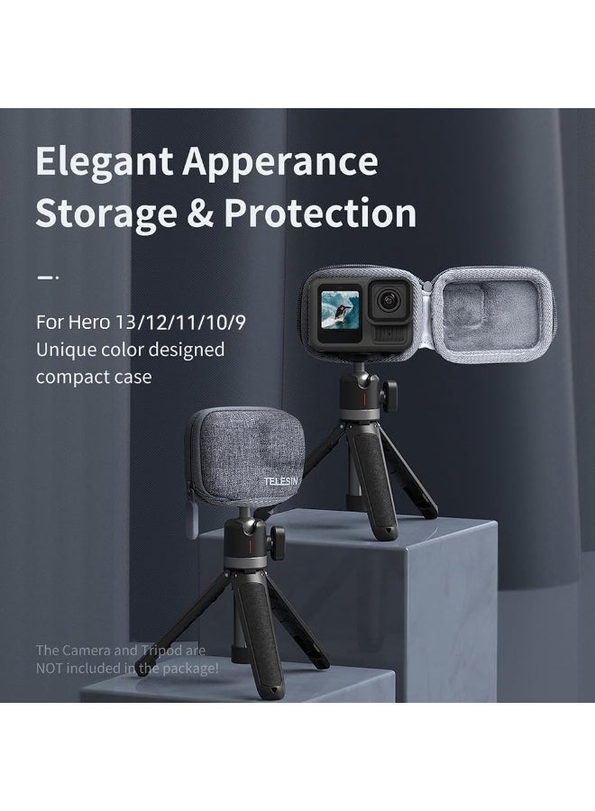 تيليسن شنطة حمل صغيرة من تيليسين لكاميرا جوبرو هيرو 13/12/11/10/9/8، شنطة سفر واقية بحجم الجيب مع سحاب نصف مفتوح تدعم التوصيل بعصا سيلفي وملحقات حامل ثلاثي القوائم - رمادي ورمادي - Image 4