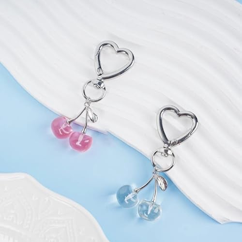 Agromusk Cute Cherry Keychain,Kawaii Cherry Bag Purse Charms for Women Car Keys Decor Gifts Stuff Accessories (Silver Pink) - Image 5