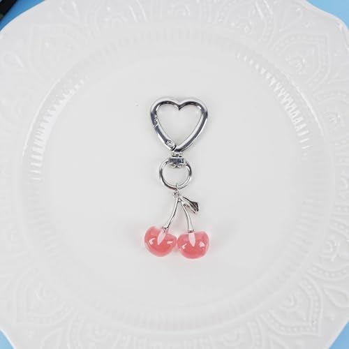 Agromusk Cute Cherry Keychain,Kawaii Cherry Bag Purse Charms for Women Car Keys Decor Gifts Stuff Accessories (Silver Pink) - Image 2