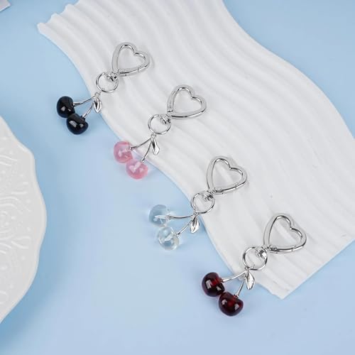 Agromusk Cute Cherry Keychain,Kawaii Cherry Bag Purse Charms for Women Car Keys Decor Gifts Stuff Accessories (Silver Pink) - Image 4