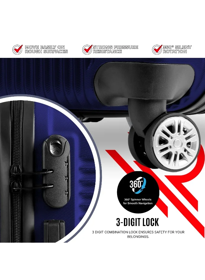 ريفلكشين حقيبة سفر بعجلات دوارة مقاس  بوصة من مادة ، معتمدة من شركات الطيران، خفيفة الوزن، عجلات صامتة  درجة، أزرق داكن
