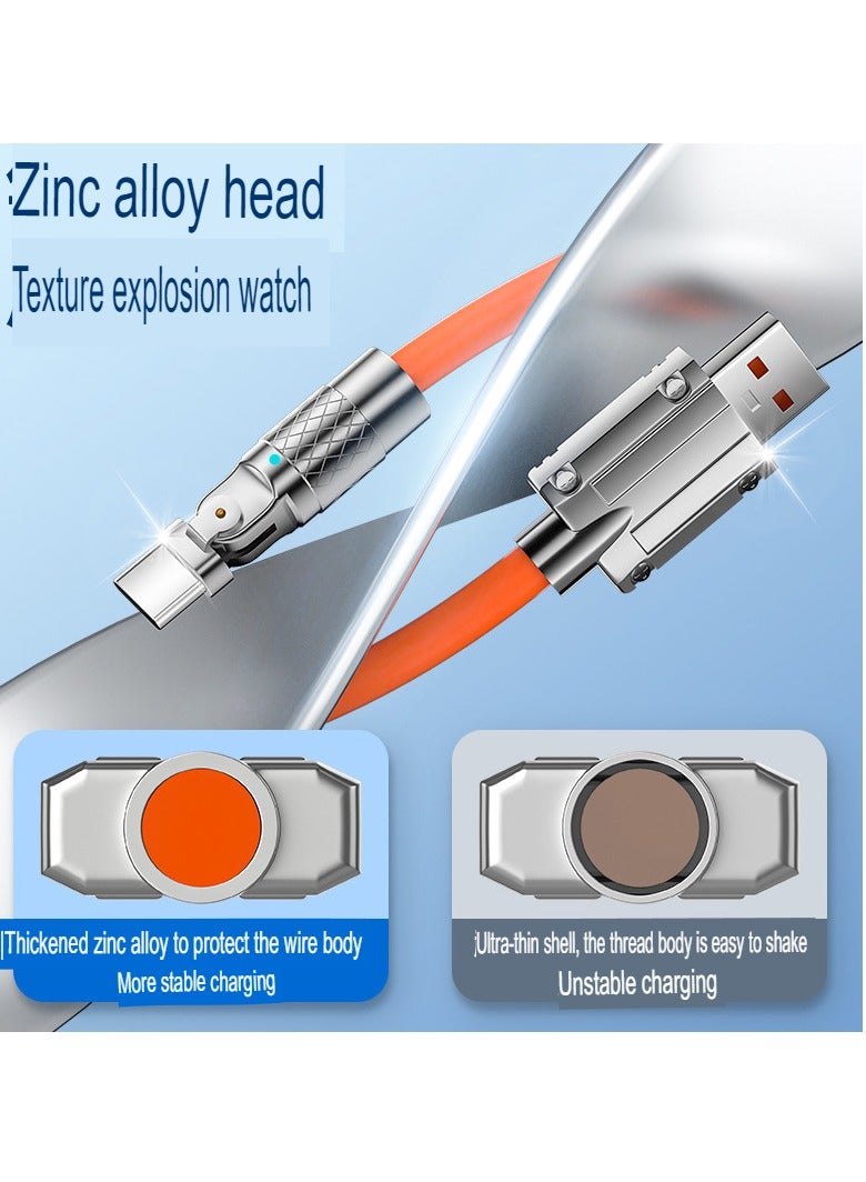 AROAQ Zinc Alloy Rotating Charging Cable, 2m USB To C Super Fast Charging Zinc Alloy PVC USB Cable, Durable Flexible Rotary Charge Cable, (2 Meters—type-c Bare Cable (Huawei, Letv Head) White) - Image 2