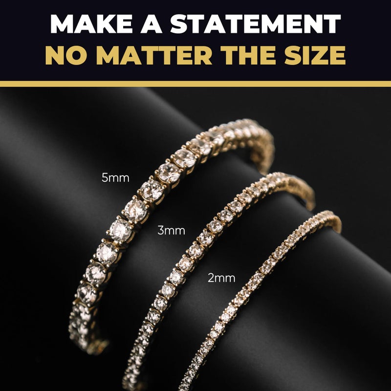GLD Round Cut Tennis Bracelet - Iced Out Chain for Men and Women in White Gold - Micro Tennisro Tennis - 6" - Image 4