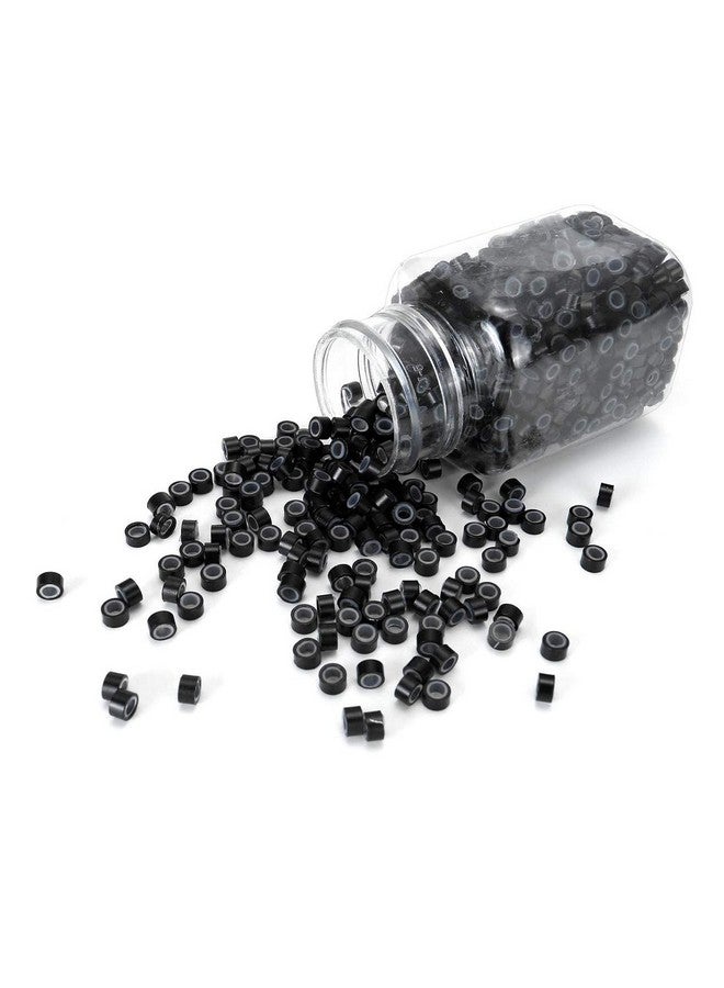 BLUSHIA Micro Rings 5mm Black Silicone Lined 200 Pcs Links Beads Linkies for Pre Bonded I Tip Human Hair Extensions Feather Hair Extensions - Image 1