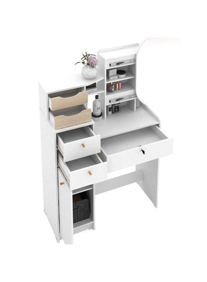 DANUBE HOME Barbados Dressing Table With Sliding Mirror | Durable Vanity Table | Dressing Makeup Desk With Storage | Modern Design Bedroom Furniture L82.4xW34.2xH136.8cm -White / Oak  - Image 1