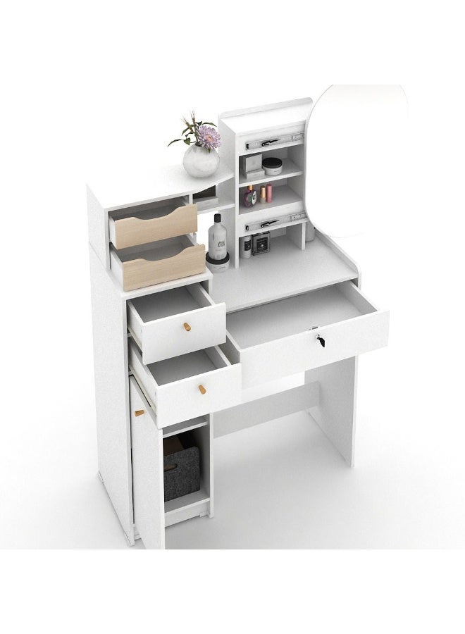 DANUBE HOME Barbados Dressing Table With Sliding Mirror | Durable Vanity Table | Dressing Makeup Desk With Storage | Modern Design Bedroom Furniture L82.4xW34.2xH136.8cm -White / Oak  - Image 2