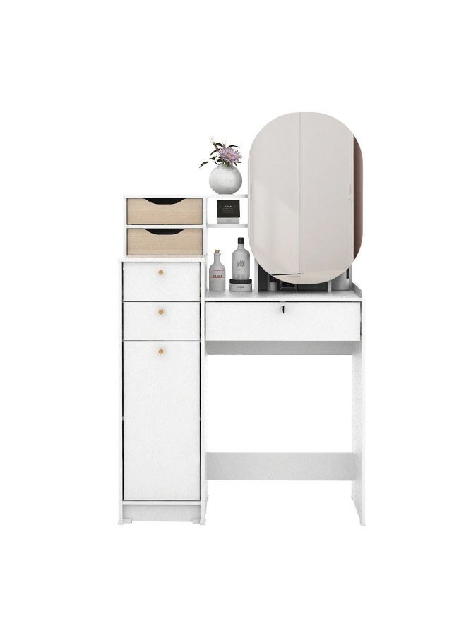 DANUBE HOME Barbados Dressing Table With Sliding Mirror | Durable Vanity Table | Dressing Makeup Desk With Storage | Modern Design Bedroom Furniture L82.4xW34.2xH136.8cm -White / Oak  - Image 4