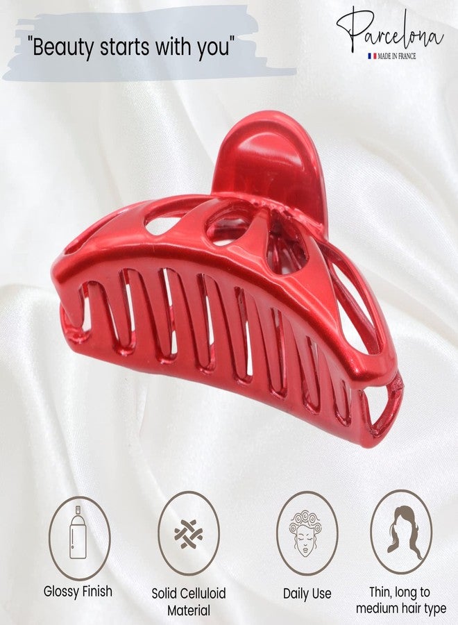 Parcelona French Small Rain Drop Small 2 3/4 Inches Red Jaw Hair Claw Clip (Glossy Red) - Image 2