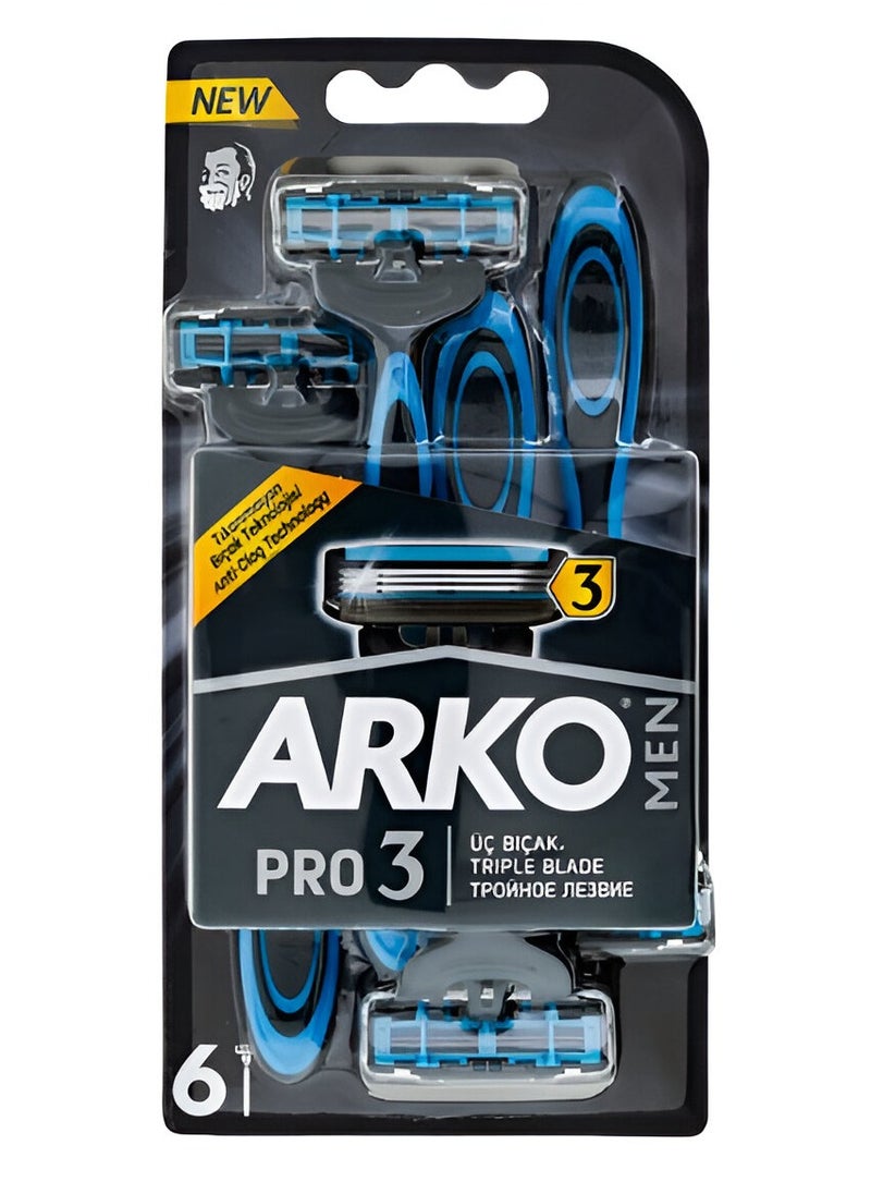 Arko - Pro 3 Anti-Clog Technology Triple Blade Razor 6 Pcs Set - Image 1