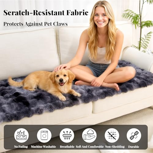 UOFON Dog Couch Covers for Sofa Washable, Pet Sofa Covers Slipcover Non-Slip Soft Thick Fuzzy Mat for Cats Dogs, Pet Friendly Couch Protector for Car, Cushion Furniture, Loveseat, Black, 27.6"x59.1" - Image 2