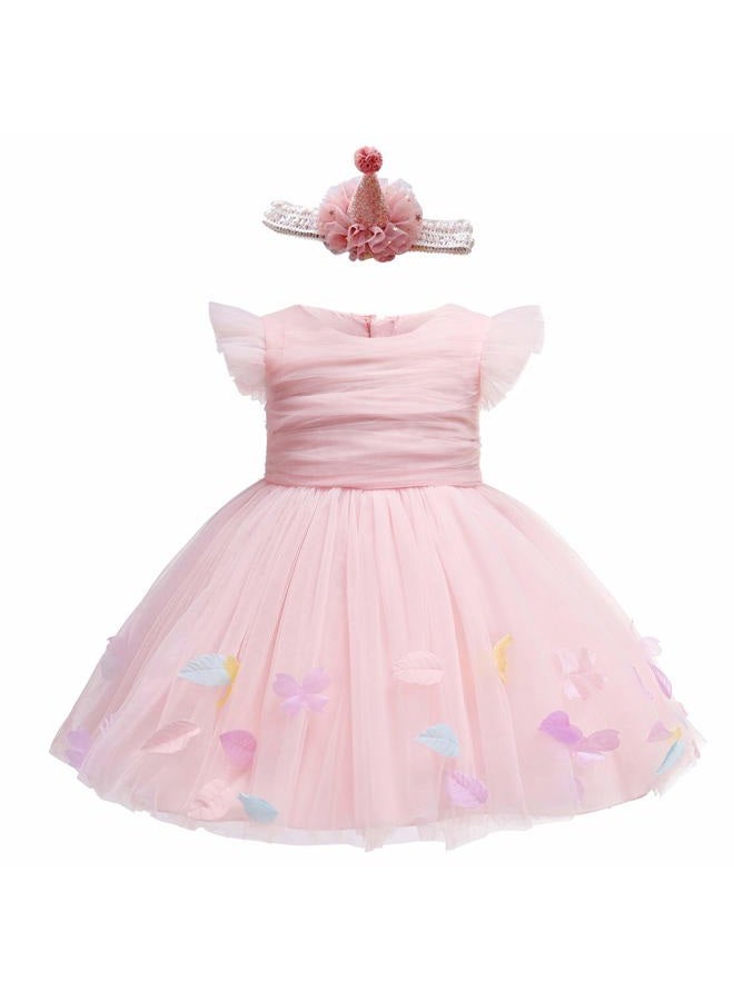 Glamulice Baby Girls Pink Flower Dress Infant First Birthday Outfit Wedding Bridesmaid Party Christmas Dresses 6-12 Peach Toddler Fancy Princess Photo Shoots Holiday Formal Tulle Ball Gown Event 6M - Image 1
