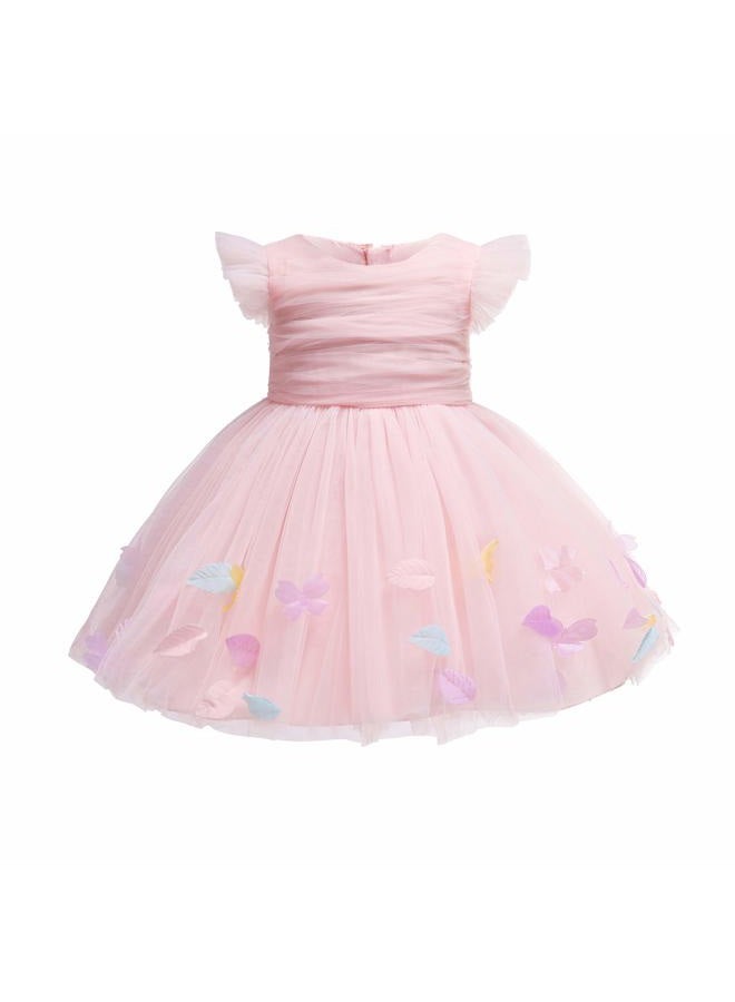 Glamulice Baby Girls Pink Flower Dress Infant First Birthday Outfit Wedding Bridesmaid Party Christmas Dresses 6-12 Peach Toddler Fancy Princess Photo Shoots Holiday Formal Tulle Ball Gown Event 6M - Image 4