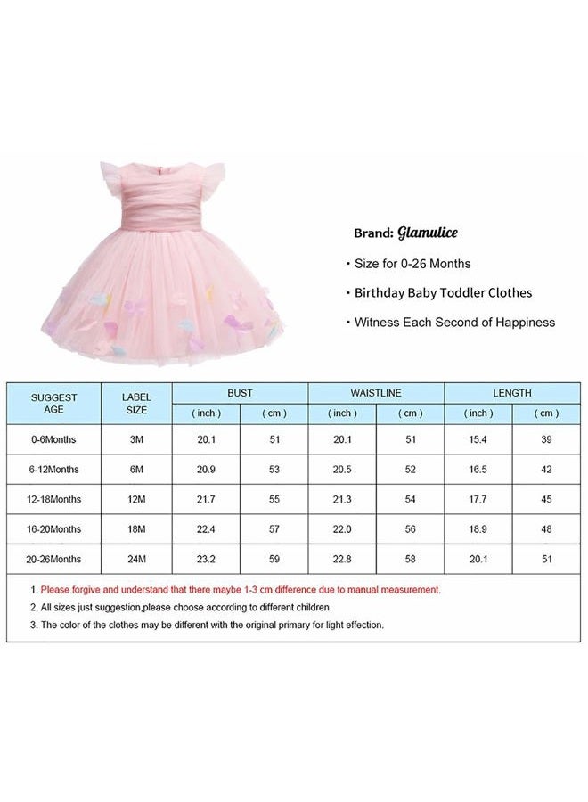 Glamulice Baby Girls Pink Flower Dress Infant First Birthday Outfit Wedding Bridesmaid Party Christmas Dresses 6-12 Peach Toddler Fancy Princess Photo Shoots Holiday Formal Tulle Ball Gown Event 6M - Image 3
