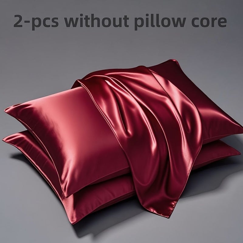 2pcs Set Soft Satin Pillowcases Standard Size Purple Breathable Smooth Polyester Machine Washable - Image 5