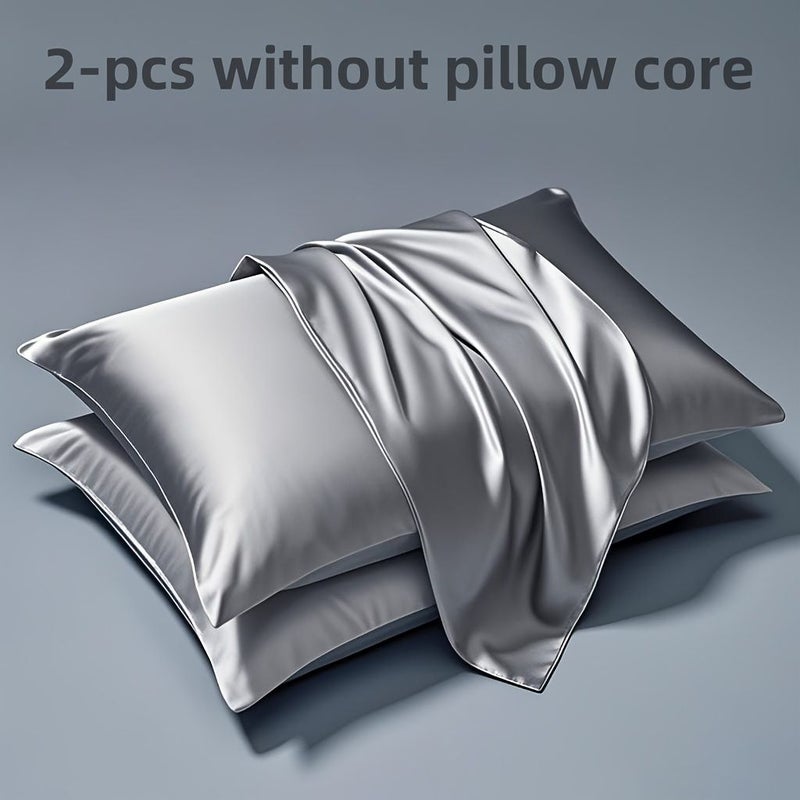 2pcs Set Soft Satin Pillowcases Standard Size Purple Breathable Smooth Polyester Machine Washable - Image 3
