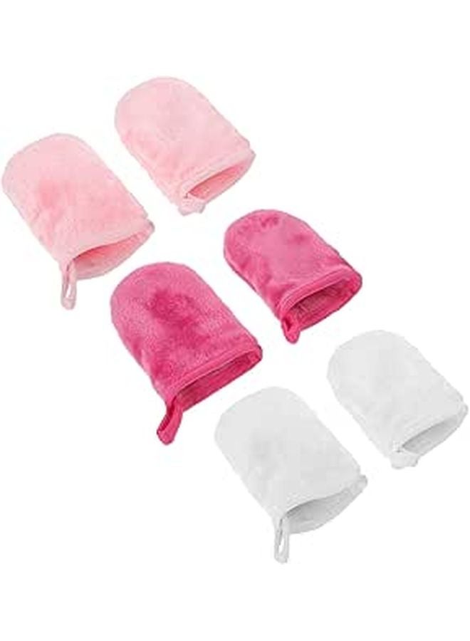 Soft Reusable Makeup Remover Gloves 6 Pack For Sensitive Skin In White Rose Red Pink - Image 1