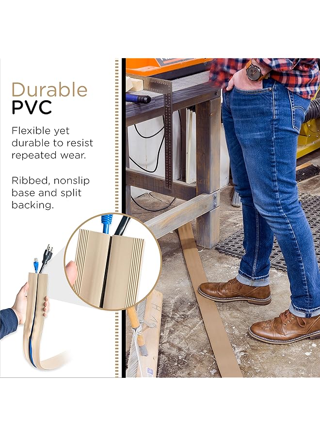 erorex 6Ft Floor Cord Cover Cable Protector Hide Extension Cords Protect Cords Prevent Cable Trips Heavy Duty Cord Hider Cable Cavity = 0.75 Inch W X 0.43 Inch H Tan - Image 4