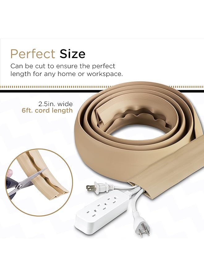 erorex 6Ft Floor Cord Cover Cable Protector Hide Extension Cords Protect Cords Prevent Cable Trips Heavy Duty Cord Hider Cable Cavity = 0.75 Inch W X 0.43 Inch H Tan - Image 2