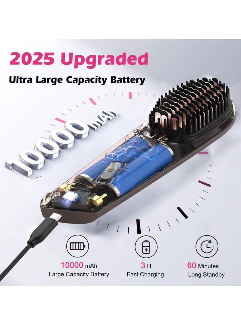 DOSCHER Cordless Hair Straightener Brush - 10,000mAh Dual Battery (5000mAh*2), Fast Heat-Up, 3 Temp Modes, Compact & Portable Styler for Travel  - Image 2