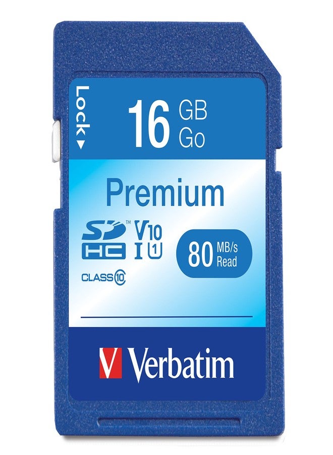 فيرباتيم بطاقة ذاكرة Verbatim Premium SDHC سعة 16 جيجابايت، UHS-I V10 U1 Class 10، زرقاء - Image 1