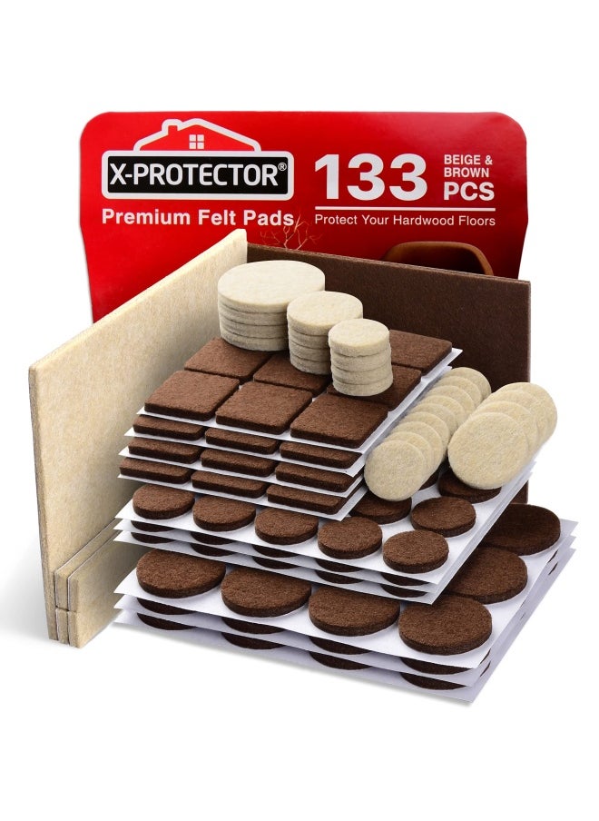X-Protector Premium Two Colors Pack Furniture Pads 133 Piece Felt Pads Furniture Feet Brown 106 Beige 27 Various Sizes Best Wood Floor Protectors. Protect Your Hardwood And Laminate Flooring  - Image 1