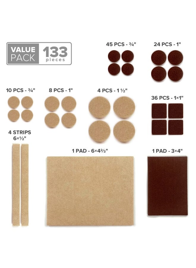 X-Protector Premium Two Colors Pack Furniture Pads 133 Piece Felt Pads Furniture Feet Brown 106 Beige 27 Various Sizes Best Wood Floor Protectors. Protect Your Hardwood And Laminate Flooring  - Image 5