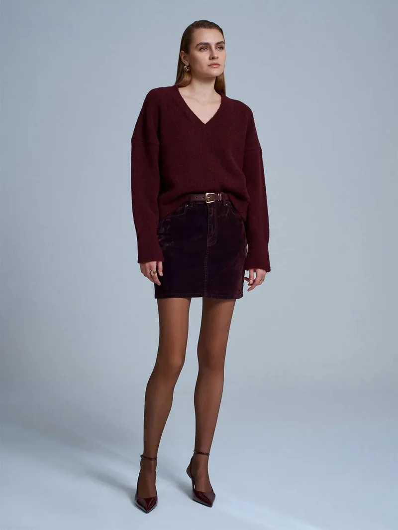 ديلفين Dilvin Women's V-neck Ribbed Knit Sweater