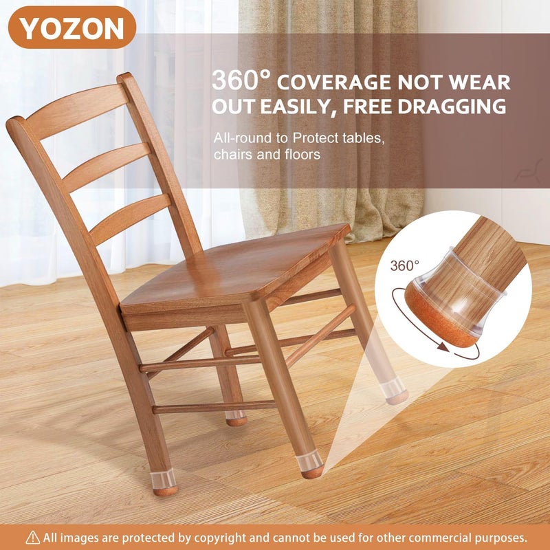 YOZON Chair Leg Floor Protectors for Hardwood Floors Felt Furniture Pads Silicone Caps 32 Pack Anti-Scratch Reduce Noise Clear Round Medium Fit 3/4" to 1-3/16" (19-30mm) - Image 3