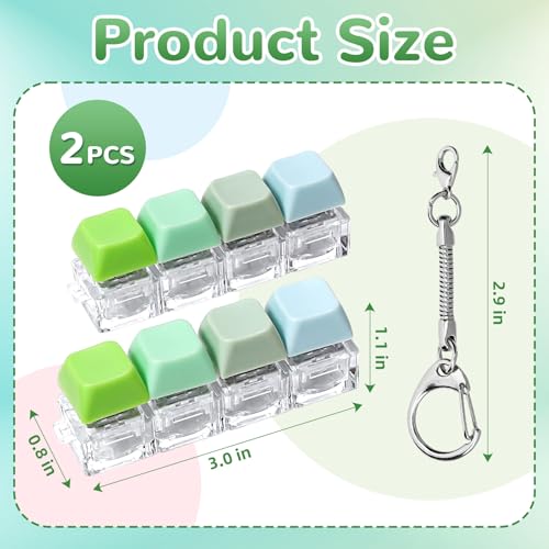 DEARIDAP 2 PCS Keyboard Fidget Keychains 4in1 Keyboard Button Clicker Keychain Push Bubble Sensory Fidgets for Kids Adults to Relief Pass Time Green - Image 5