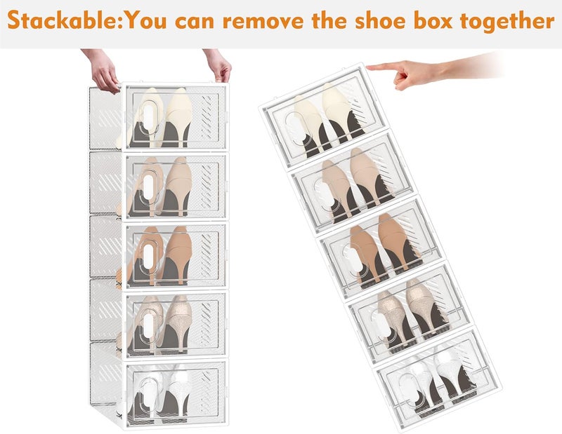 SIMPDIY Shoe Box, 12 Pack Shoe Storage Boxes Clear Plastic Stackable, Shoe Organizer Containers with Lids for Size 10 - Image 5