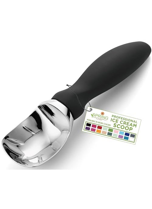 Spring Chef Spring Chef Heavy Duty Ice Cream Scoop with Comfortable Handle  Professional Ice Cream Scooper for Gelato Sorbet Cookie Dough Melon Frozen Yogurt  Dishwasher Safe Metal Kitchen Tool  Black 