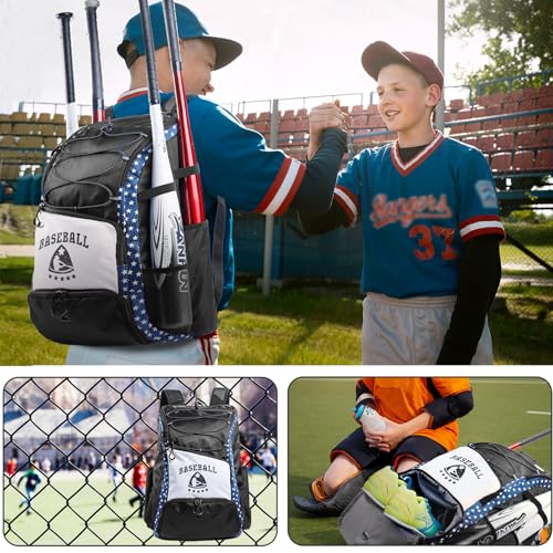 VIGEGARI Baseball & Softball Bag for Youth & Adult with 4 Bat Sleeves - Large, Black, Baseball Backpack with Shoe Compartment - Image 5