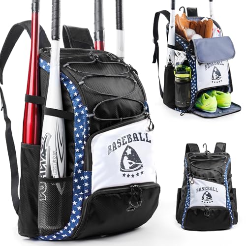 VIGEGARI Baseball & Softball Bag for Youth & Adult with 4 Bat Sleeves - Large, Black, Baseball Backpack with Shoe Compartment - Image 1