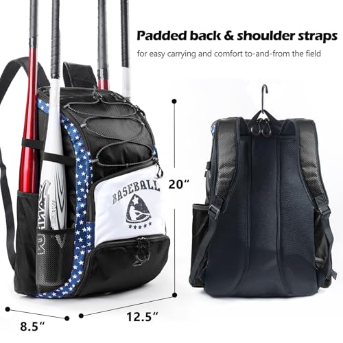 VIGEGARI Baseball & Softball Bag for Youth & Adult with 4 Bat Sleeves - Large, Black, Baseball Backpack with Shoe Compartment - Image 4