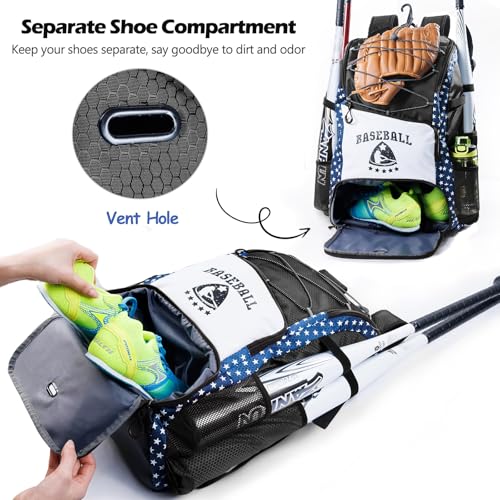 VIGEGARI Baseball & Softball Bag for Youth & Adult with 4 Bat Sleeves - Large, Black, Baseball Backpack with Shoe Compartment - Image 3
