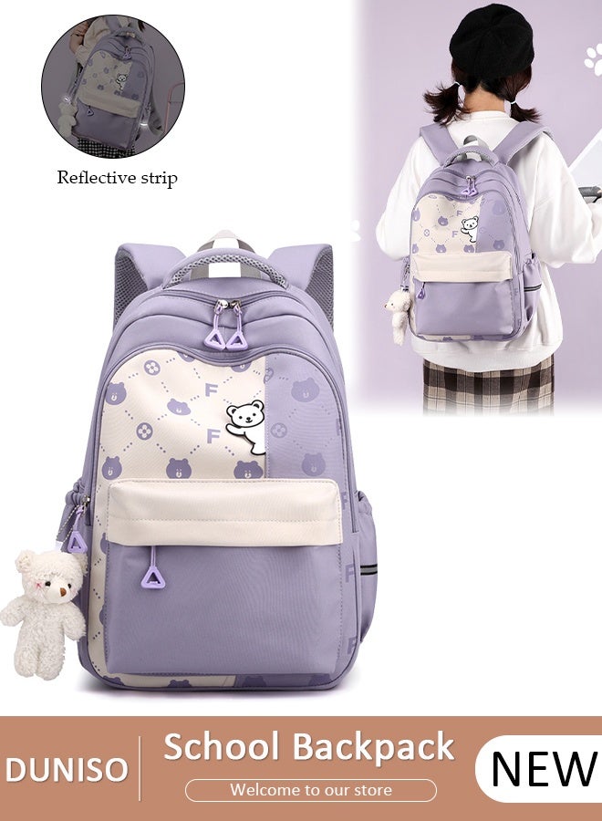 DUNISO Girl's School Backpack Waterproof Book Bag with Compartments for Teen Girl Kid Students Elementary School Kids' School Bag With Large Capacity and Reflective strip - Image 1