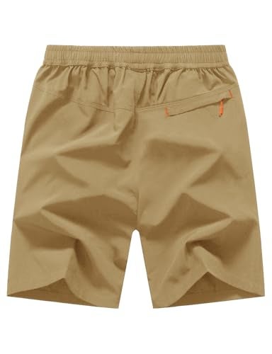 TBMPOY Men's 7" Hiking Running Shorts with Pockets Athletic Outdoor Sports Gym Workout Short Zipper Pockets Khaki L - Image 2