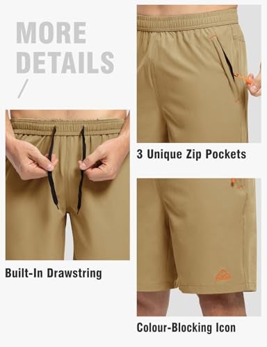 TBMPOY Men's 7" Hiking Running Shorts with Pockets Athletic Outdoor Sports Gym Workout Short Zipper Pockets Khaki L - Image 4