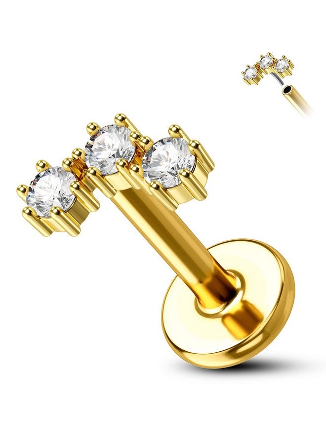 COCHARM أقراط هليكس زهور ثلاثية من الذهب عيار 14 قيراط مع أحجار زركونيا مكعبة، مقاس 16، أقراط تراجوس من الذهب الأصفر بظهر مسطح، مقاس 6 مم، 1 4، مجوهرات ثقب هليكس تراجوس من الذهب عيار 14 قيراط - Image 1