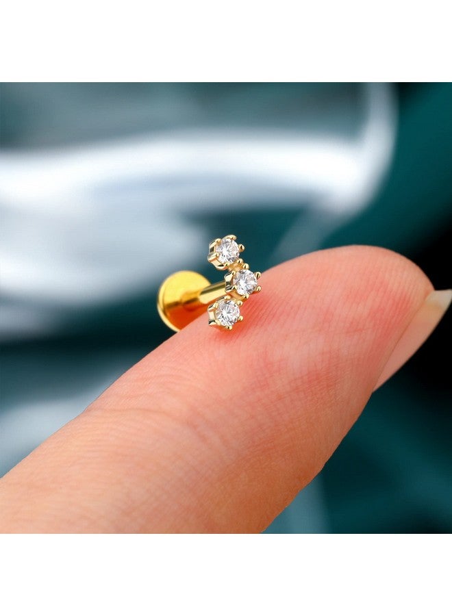 COCHARM أقراط هليكس زهور ثلاثية من الذهب عيار 14 قيراط مع أحجار زركونيا مكعبة، مقاس 16، أقراط تراجوس من الذهب الأصفر بظهر مسطح، مقاس 6 مم، 1 4، مجوهرات ثقب هليكس تراجوس من الذهب عيار 14 قيراط - Image 4