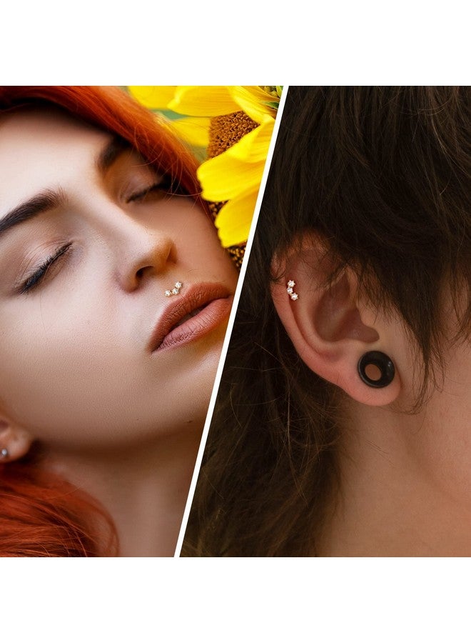 COCHARM أقراط هليكس زهور ثلاثية من الذهب عيار 14 قيراط مع أحجار زركونيا مكعبة، مقاس 16، أقراط تراجوس من الذهب الأصفر بظهر مسطح، مقاس 6 مم، 1 4، مجوهرات ثقب هليكس تراجوس من الذهب عيار 14 قيراط - Image 3