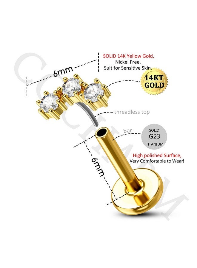 COCHARM أقراط هليكس زهور ثلاثية من الذهب عيار 14 قيراط مع أحجار زركونيا مكعبة، مقاس 16، أقراط تراجوس من الذهب الأصفر بظهر مسطح، مقاس 6 مم، 1 4، مجوهرات ثقب هليكس تراجوس من الذهب عيار 14 قيراط - Image 2