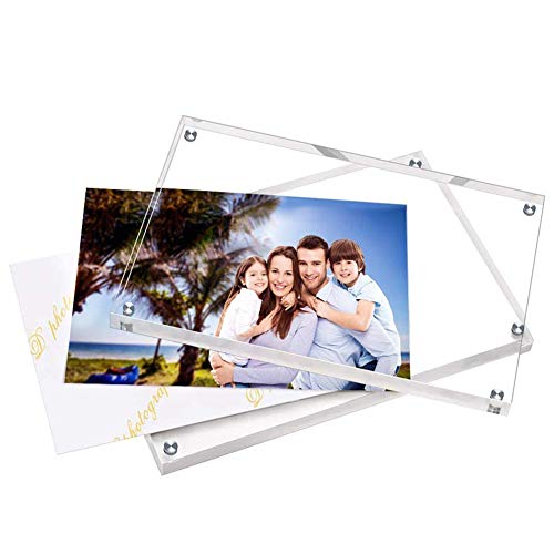 ILYXY 2 Pack Acrylic Frame 4x6, 20% Thicker, 20mm Thick Frameless Clear Picture Frame, Double Sided Magnetic Photo Frame, Free Standing Desktop Display Stand Acrylic Picture Frames - Image 2