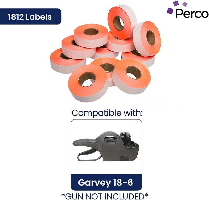 Perco 1812 Fluorescent Red Pricing Labels for Garvey 18-6 One Line Price Gun – 11 Rolls – 14,000 Price Marking Labels - Image 2