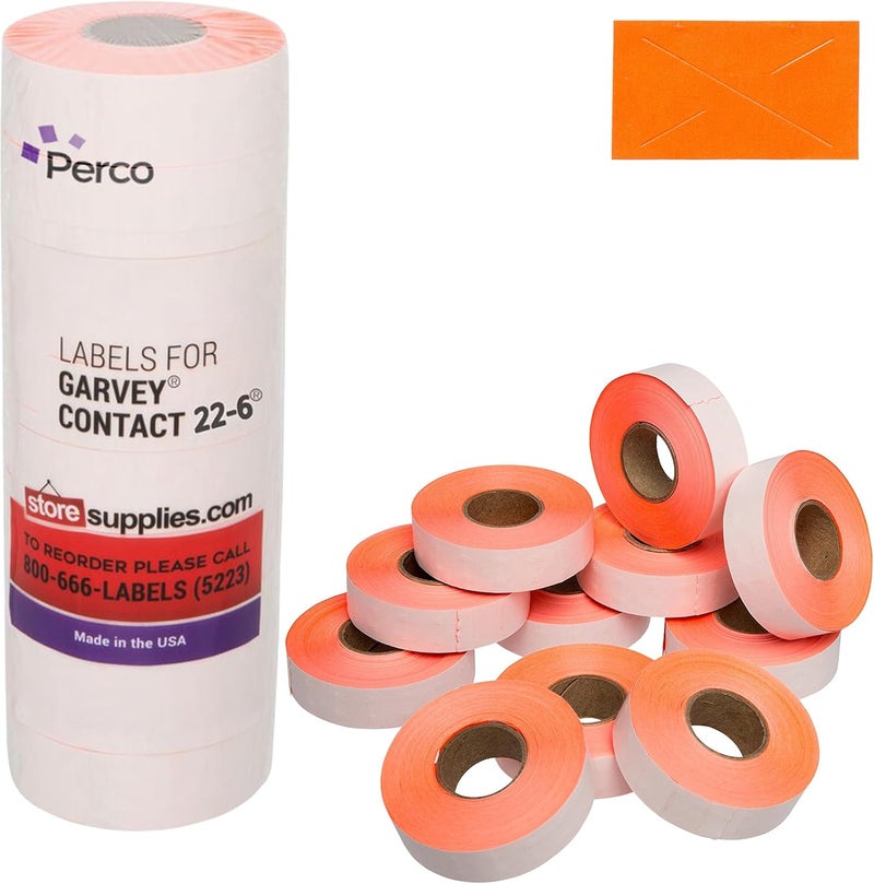 Perco 1812 Fluorescent Red Pricing Labels for Garvey 18-6 One Line Price Gun – 11 Rolls – 14,000 Price Marking Labels - Image 1